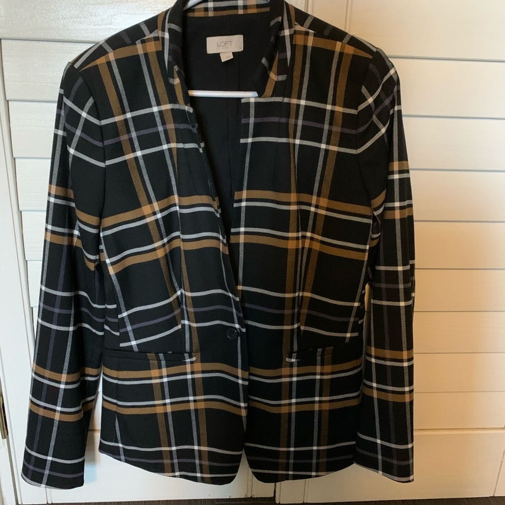 LOFT Black and Brown Plaid Blazer